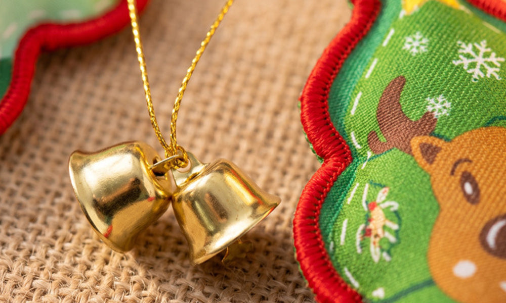 6 PCS Embroidered Padded Christmas Ornaments with Metal Jingle Bells