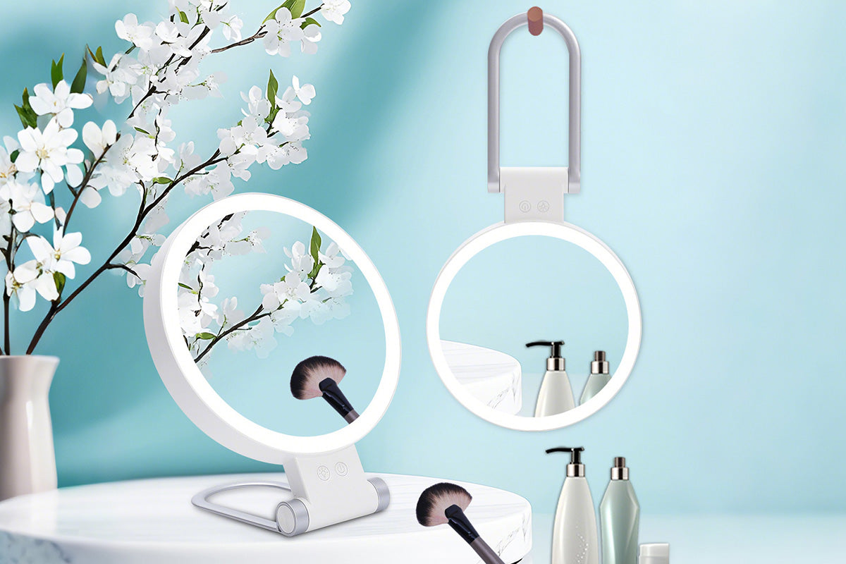 1X/30X Magnifying Makeup Foldable Double Sided Mirror with 3 Color Lights