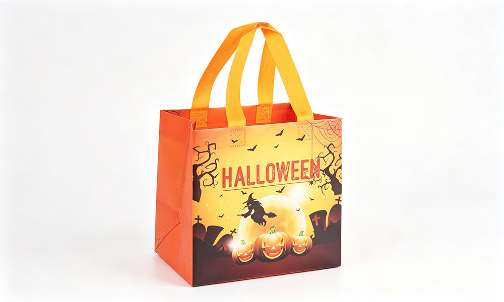 7 PCS Nonwoven Halloween Tote Bags with Double Sided Printed Designs