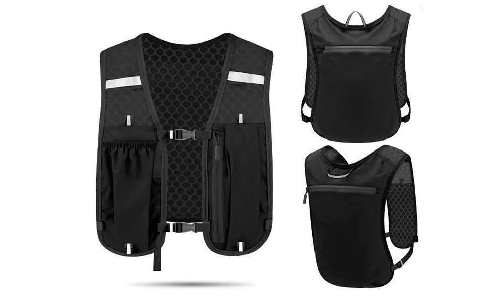 2Pcs Multi-Pocket Running Vest with Reflective Strip Cycling Run Backpack