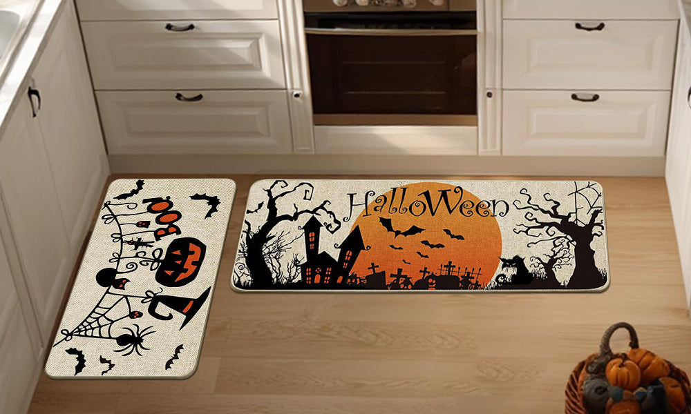 2 Piece Halloween Floor Mat Set for Home Kitchen Easy Care