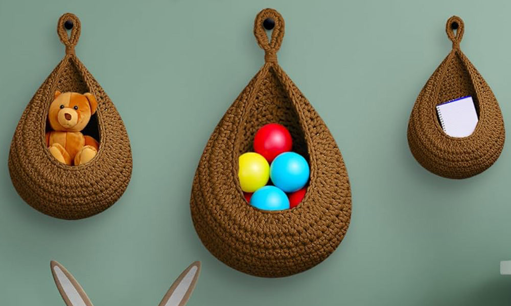 3Pcs Hanging Storage Basket Cotton Rope Vegetable Fruit Wall Organizer