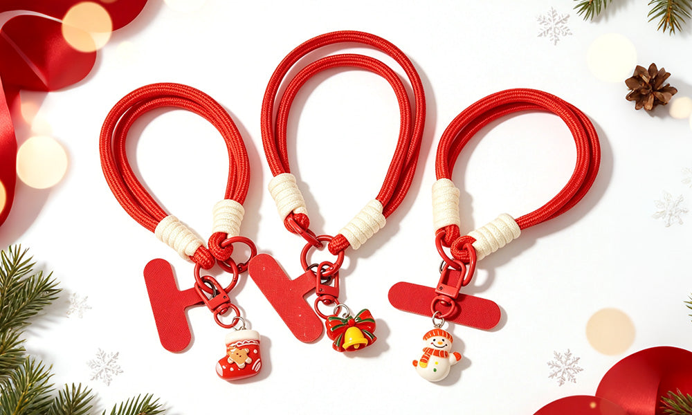3/6PCS Red Christmas Wrist Straps Phone Case Lanyards and Keychains
