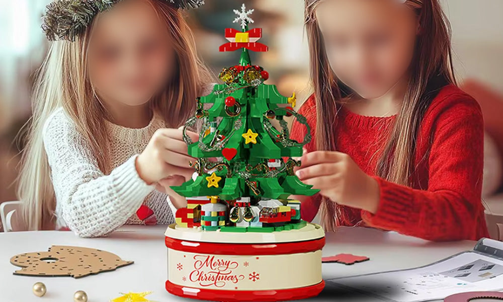Christmas Tree Building Blocks Set with LED Lights and Music Box for Kids Teens Adults