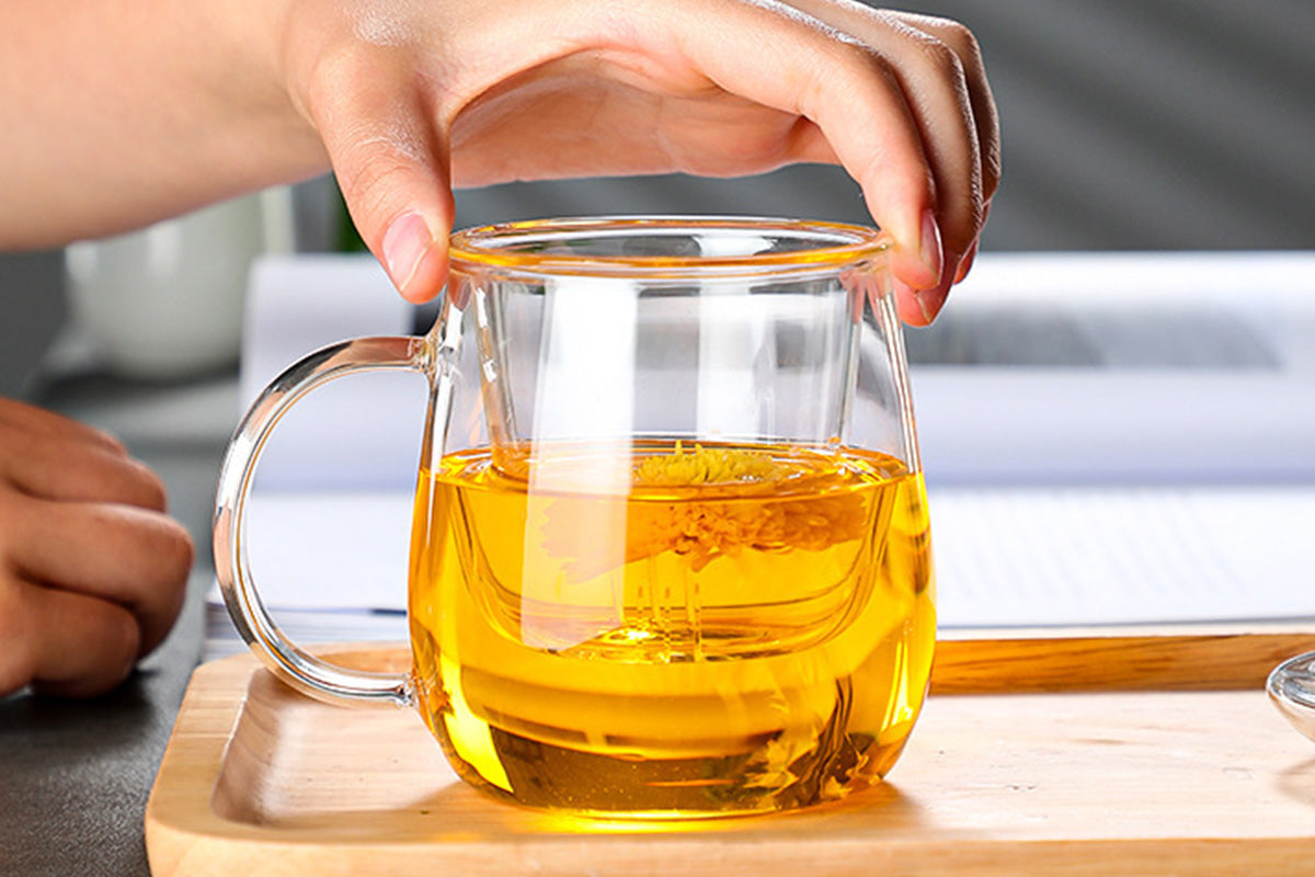 Glass Tea Cup with Infuser and Lid Borosilicate Tea Mug for Loose Leaf Tea