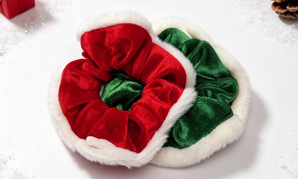 4 PCS Soft Polyester Christmas Ponytail Hair Ties in Red Green White