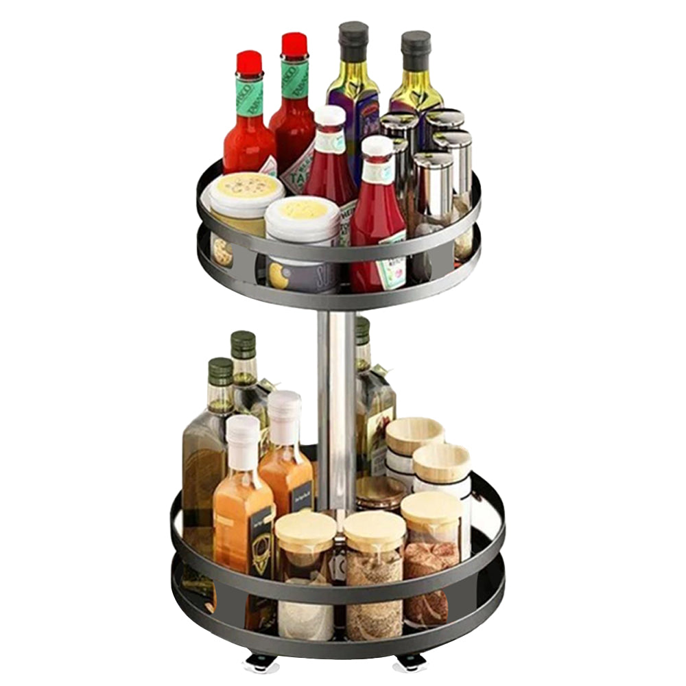 2 Tier Lazy Susan Turntable Carbon Steel Rotating Spice Holder Kitchen Pantry Cabinet Organizer