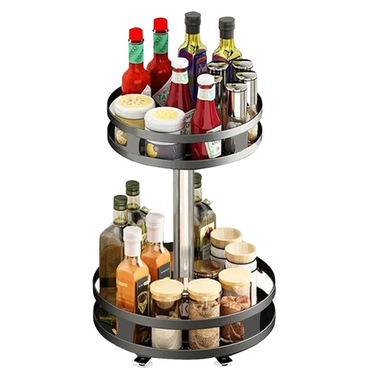 2 Tier Lazy Susan Turntable Carbon Steel Rotating Spice Holder Kitchen Pantry Cabinet Organizer