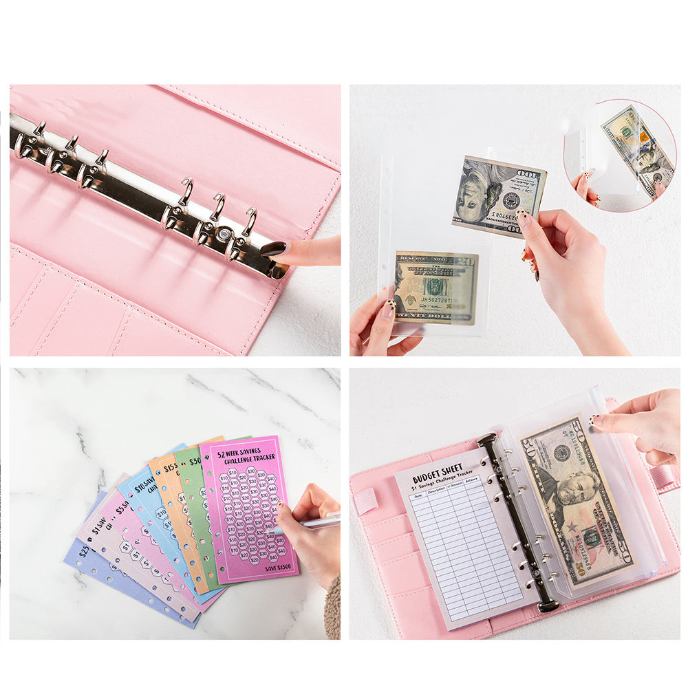 Budget Binder with Money Saving Challenge Cash Envelopes Planner Organizer Pink