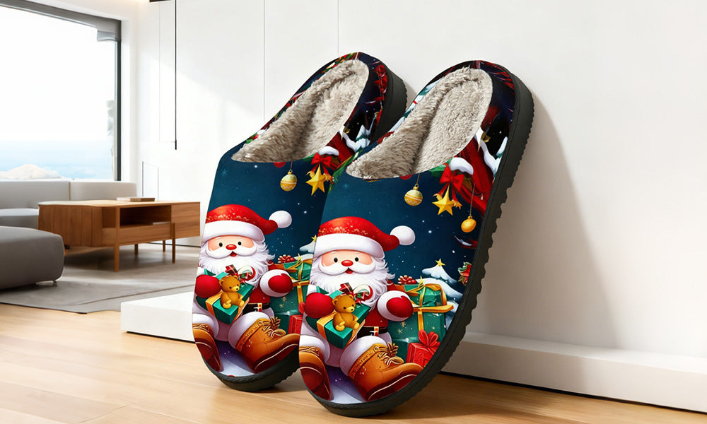 Christmas Print Warm TPR Home Slippers with Non Slip Soles