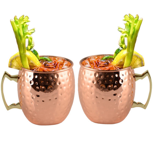 2Pcs Hammered Moscow Mule Stainless Steel Copper Finished Mug Drinking Cups