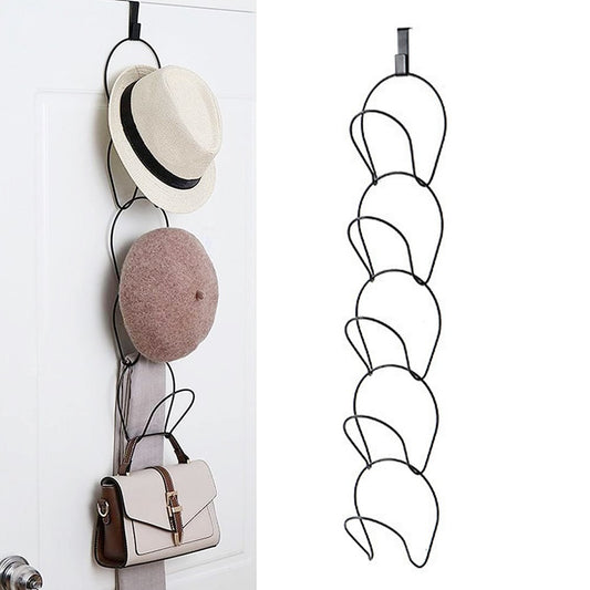 Over The Door Hanging Baseball Cap Rack Wardrobe Hat Holder for 5 Hats - Black
