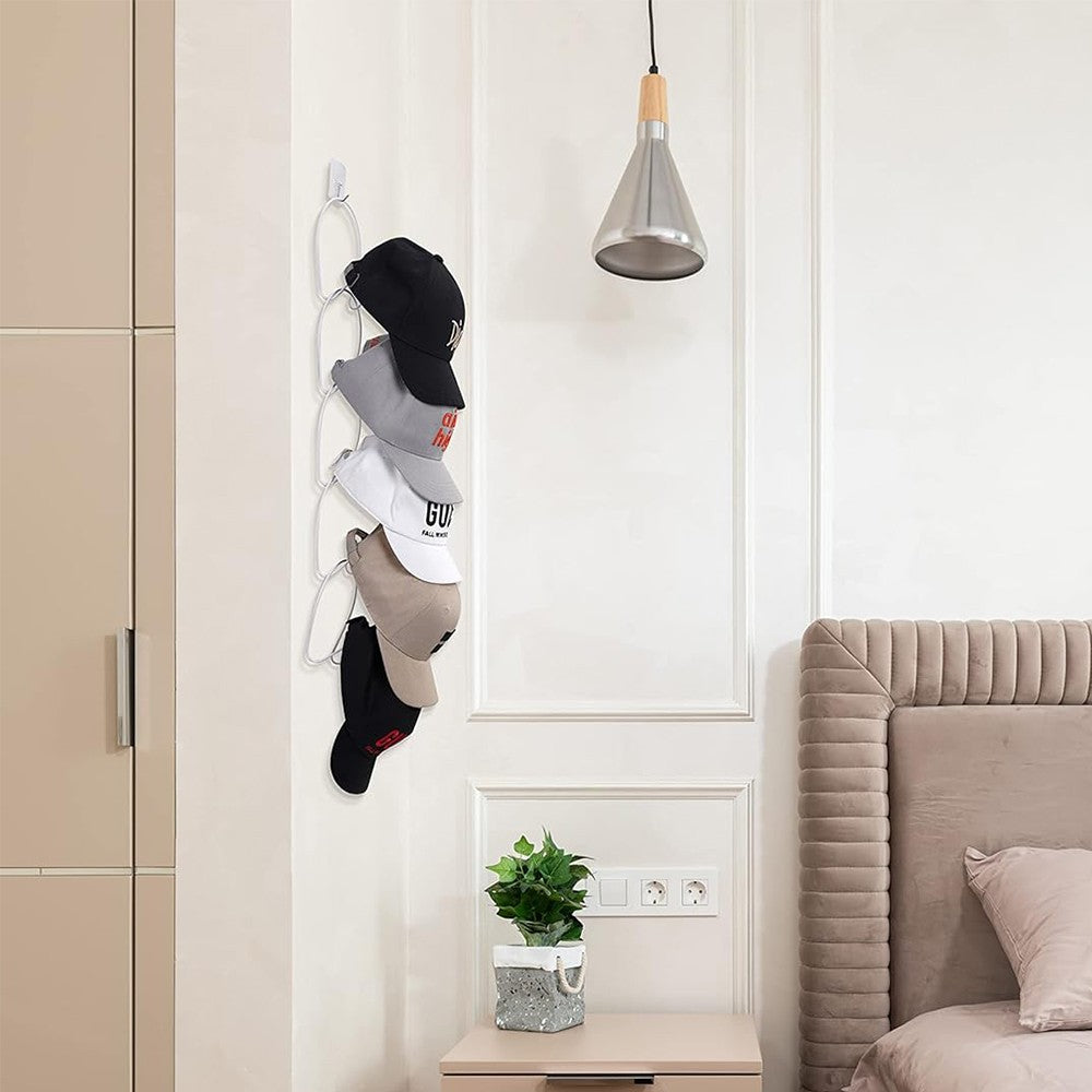 Over The Door Hanging Baseball Cap Rack Wardrobe Hat Holder for 5 Hats - White