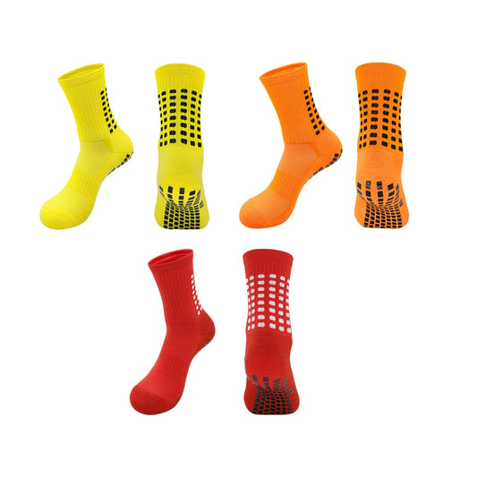 3 Pairs of Anti-Slip Sports Socks Non Skid Soccer Socks - Orange+Yellow+Red