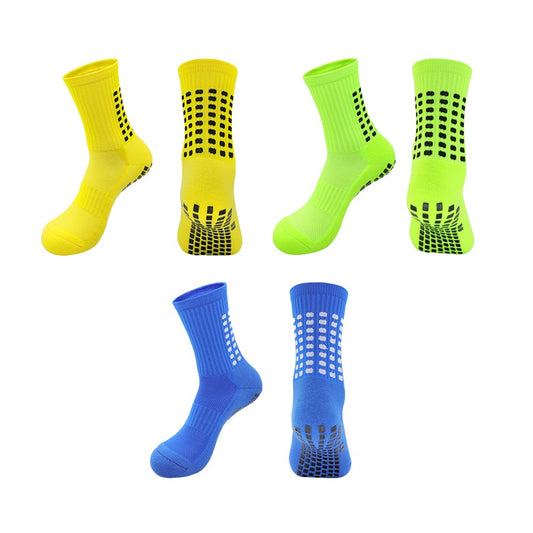 3 Pairs of Anti-Slip Sports Socks Non Skid Soccer Socks - Green+Yellow+Blue