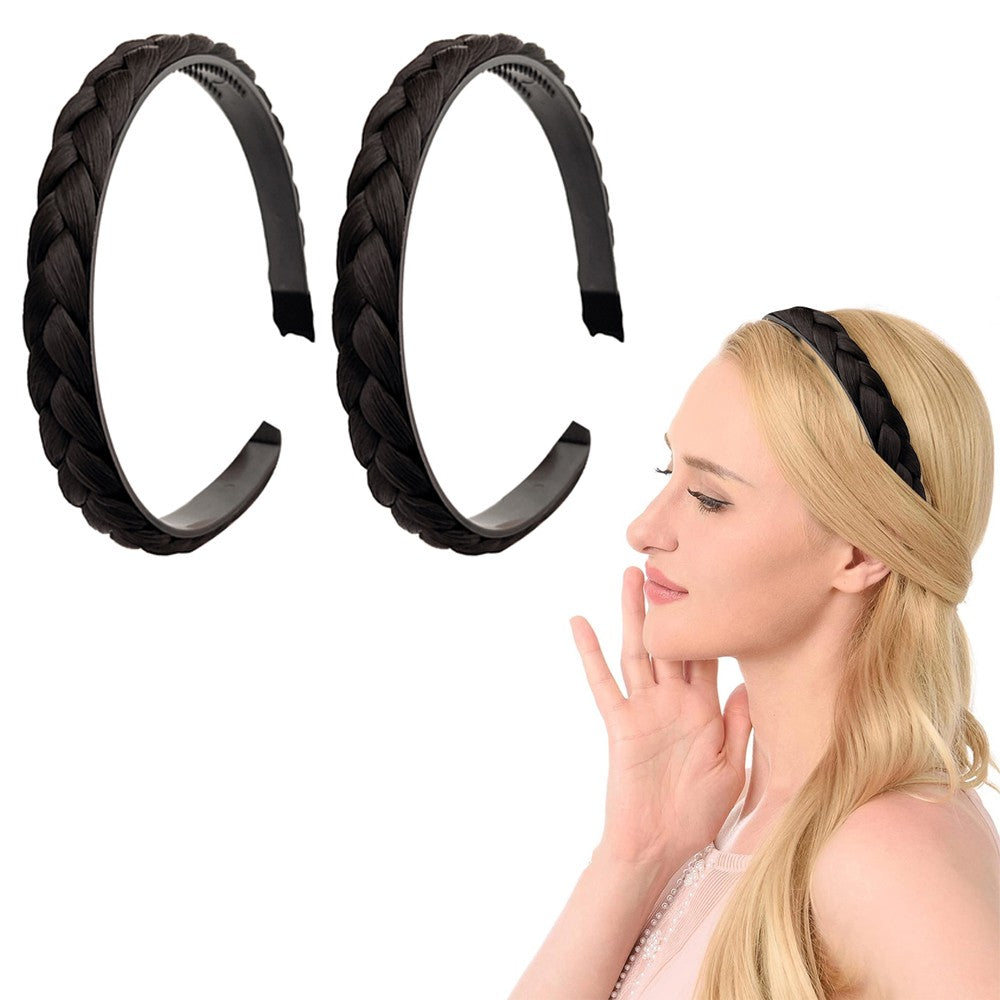 2Pcs Braided Hair Band Hair Plaited Headband Hair Accessories - Black