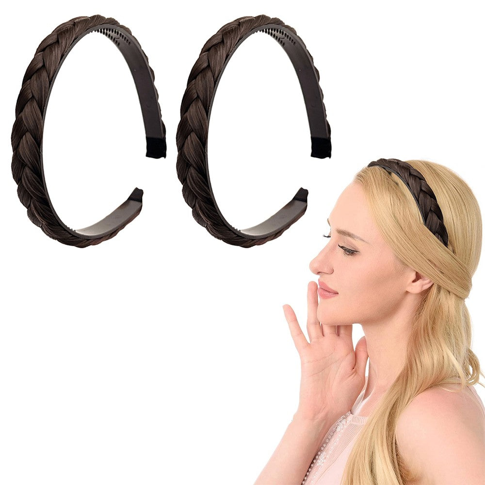 2Pcs Braided Hair Band Hair Plaited Headband Hair Accessories - Dark Brown