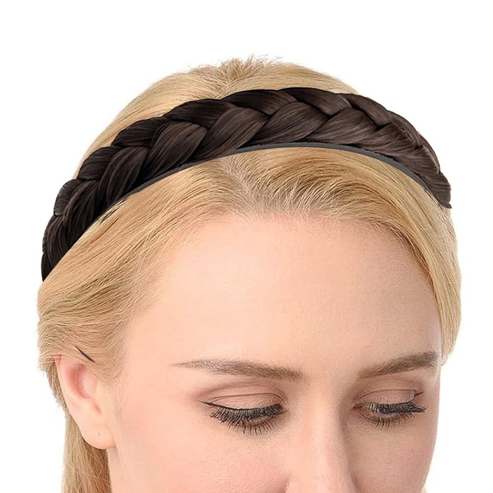 2Pcs Braided Hair Band Hair Plaited Headband Hair Accessories - Dark Brown