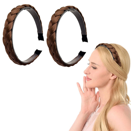 2Pcs Braided Hair Band Hair Plaited Headband Hair Accessories - Light Brown