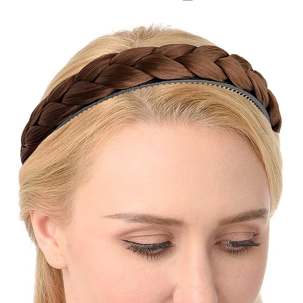 2Pcs Braided Hair Band Hair Plaited Headband Hair Accessories - Light Brown