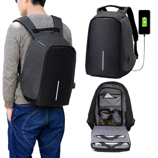 Anti-Theft Backpack School Travel Laptop Bag with USB Charging Port - Black