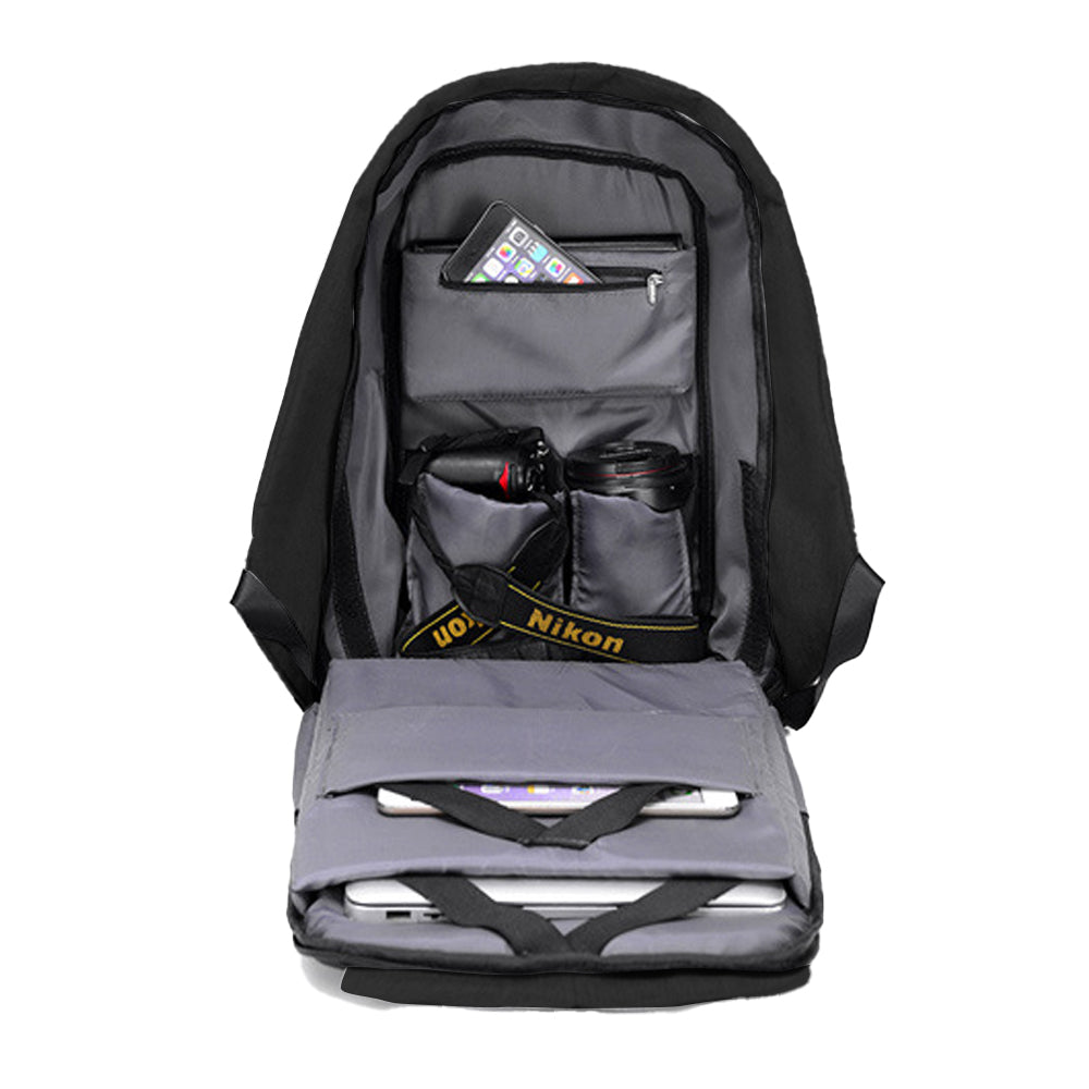 Anti-Theft Backpack School Travel Laptop Bag with USB Charging Port - Black