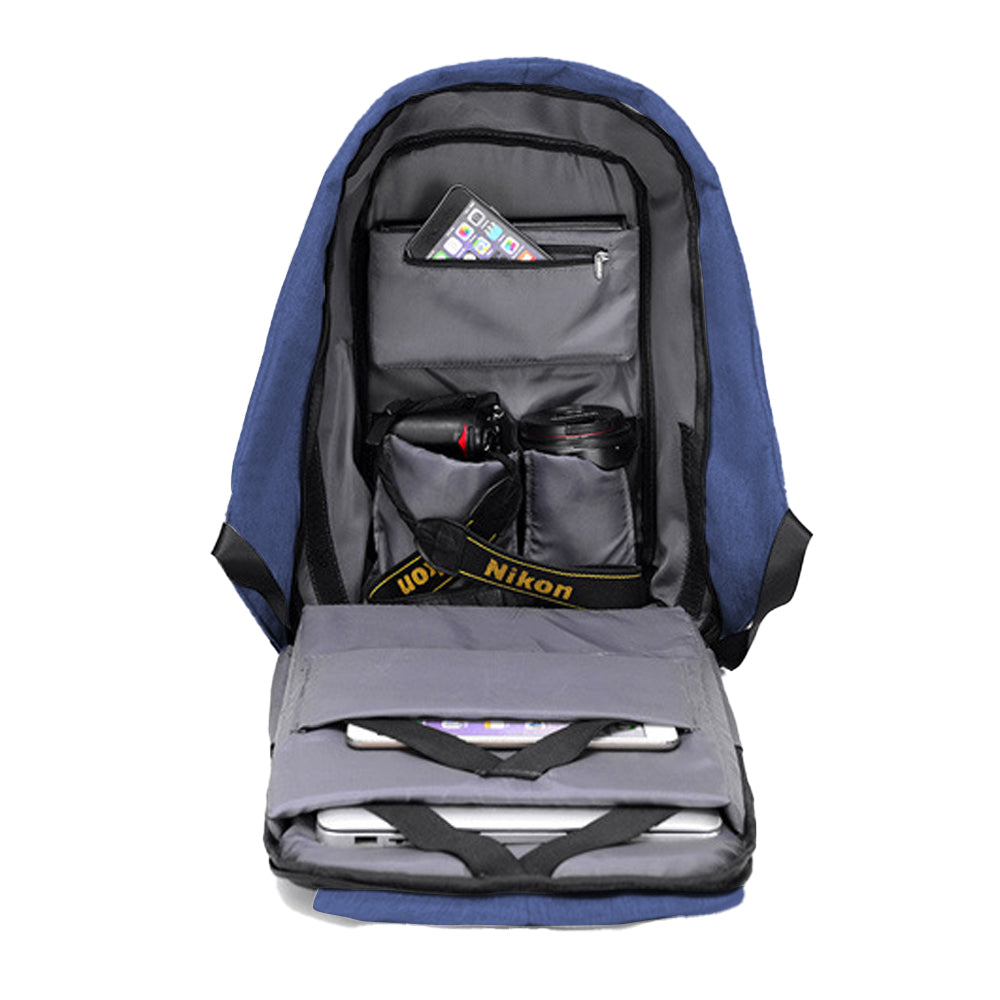 Anti-Theft Backpack School Travel Laptop Bag with USB Charging Port - Blue