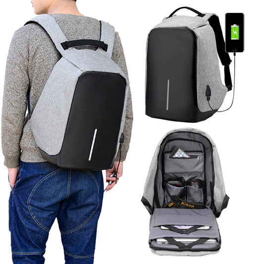 Anti-Theft Backpack School Travel Laptop Bag with USB Charging Port - Grey