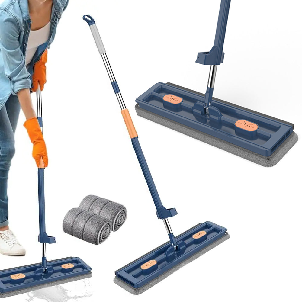 Large Flat Mop 360 Degree Rotatable Adjustable Mop with 2 Washable Pads - Blue