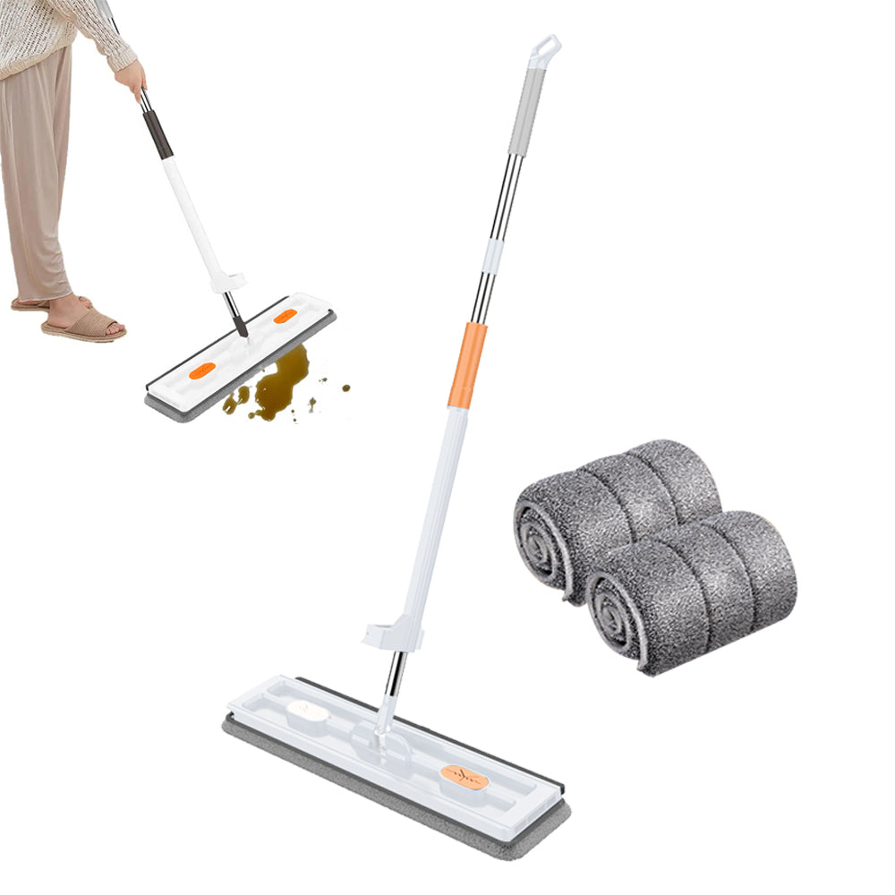Large Flat Mop 360 Degree Rotatable Adjustable Mop with 2 Washable Pads - White