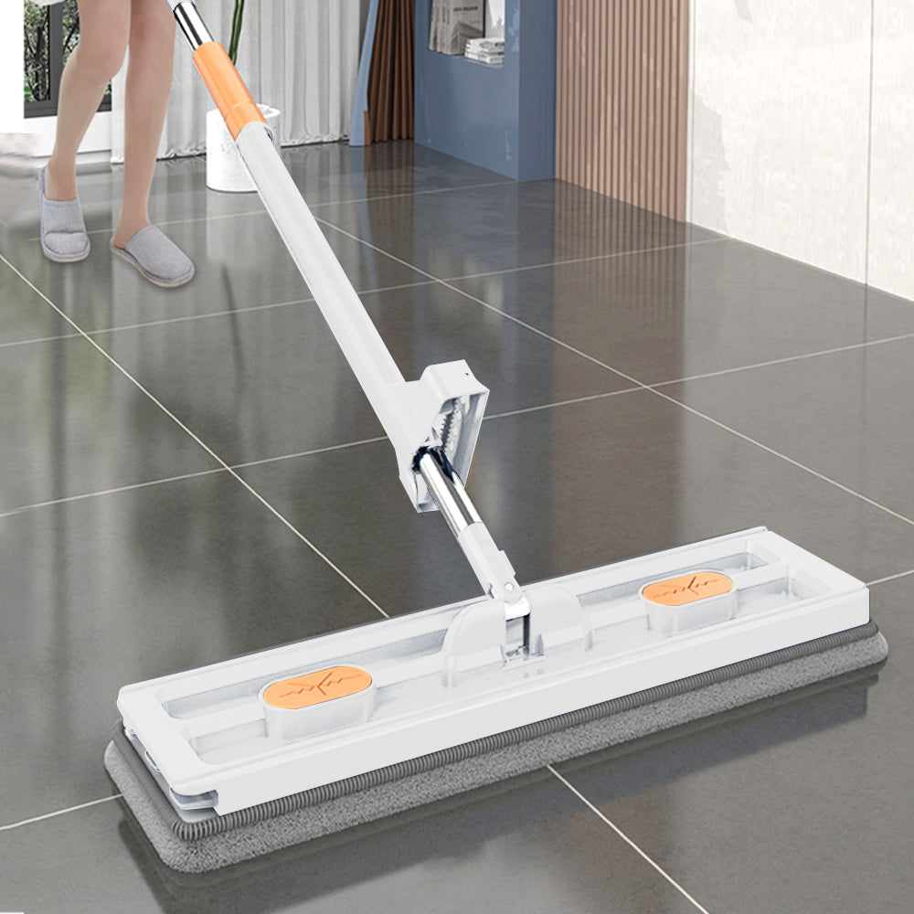 Large Flat Mop 360 Degree Rotatable Adjustable Mop with 2 Washable Pads - White
