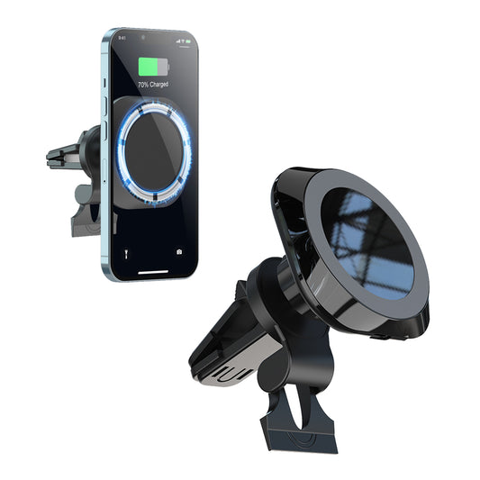 15W Magnetic Wireless Car Charger Clamping Mount Air Vent Phone Holder
