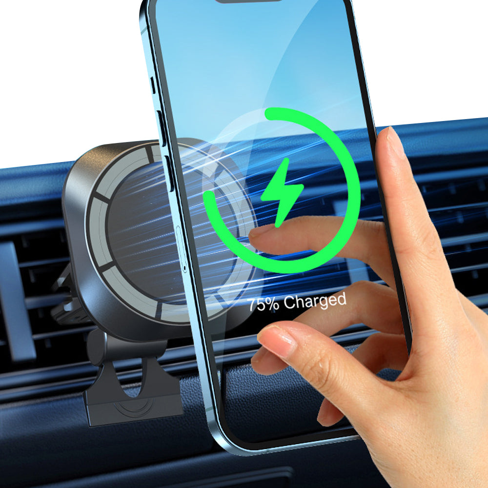 15W Magnetic Wireless Car Charger Clamping Mount Air Vent Phone Holder