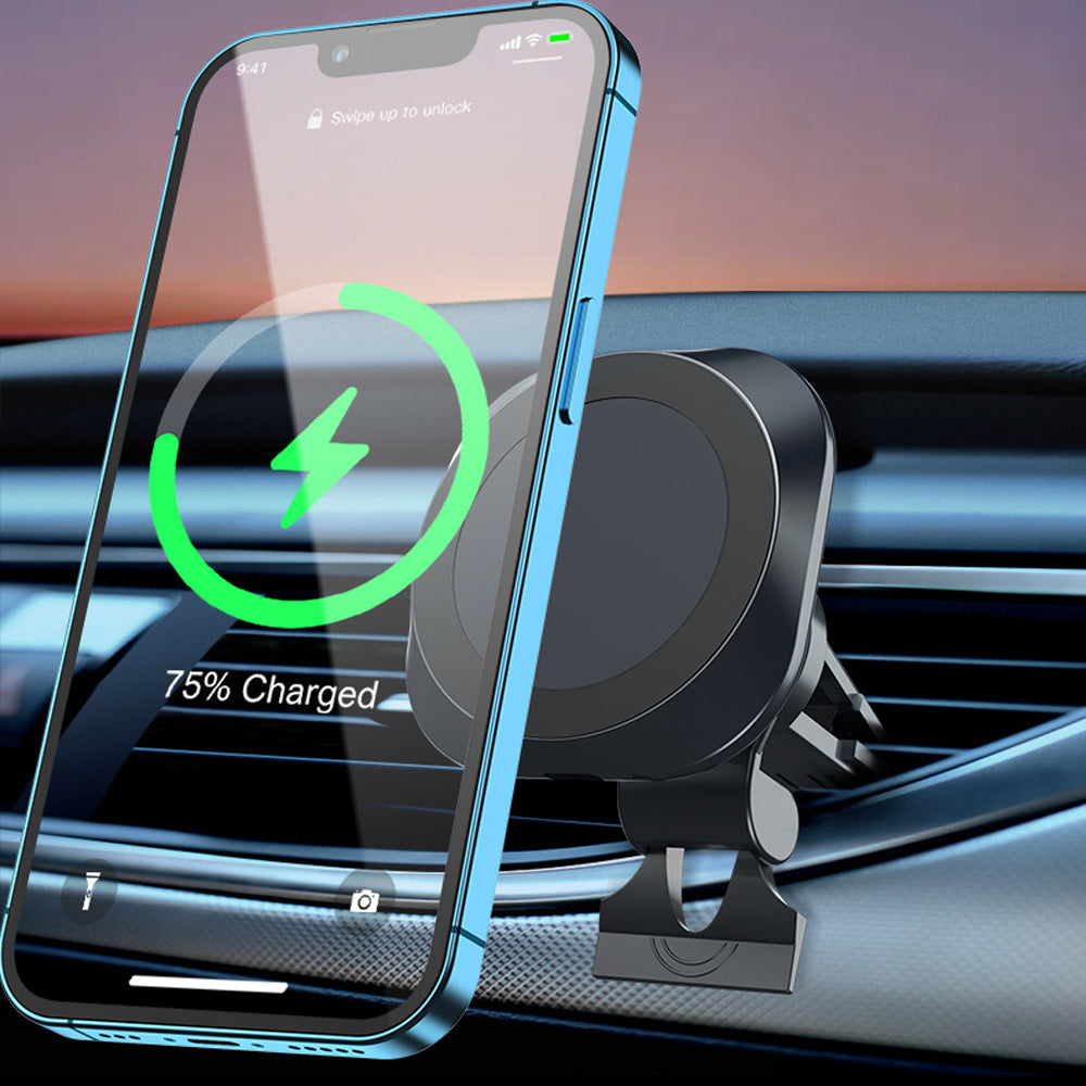 15W Magnetic Wireless Car Charger Clamping Mount Air Vent Phone Holder
