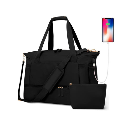3X Travel Toiletry Bag Duffel Bag with Shoes Compartment Overnight Gym Bag Black