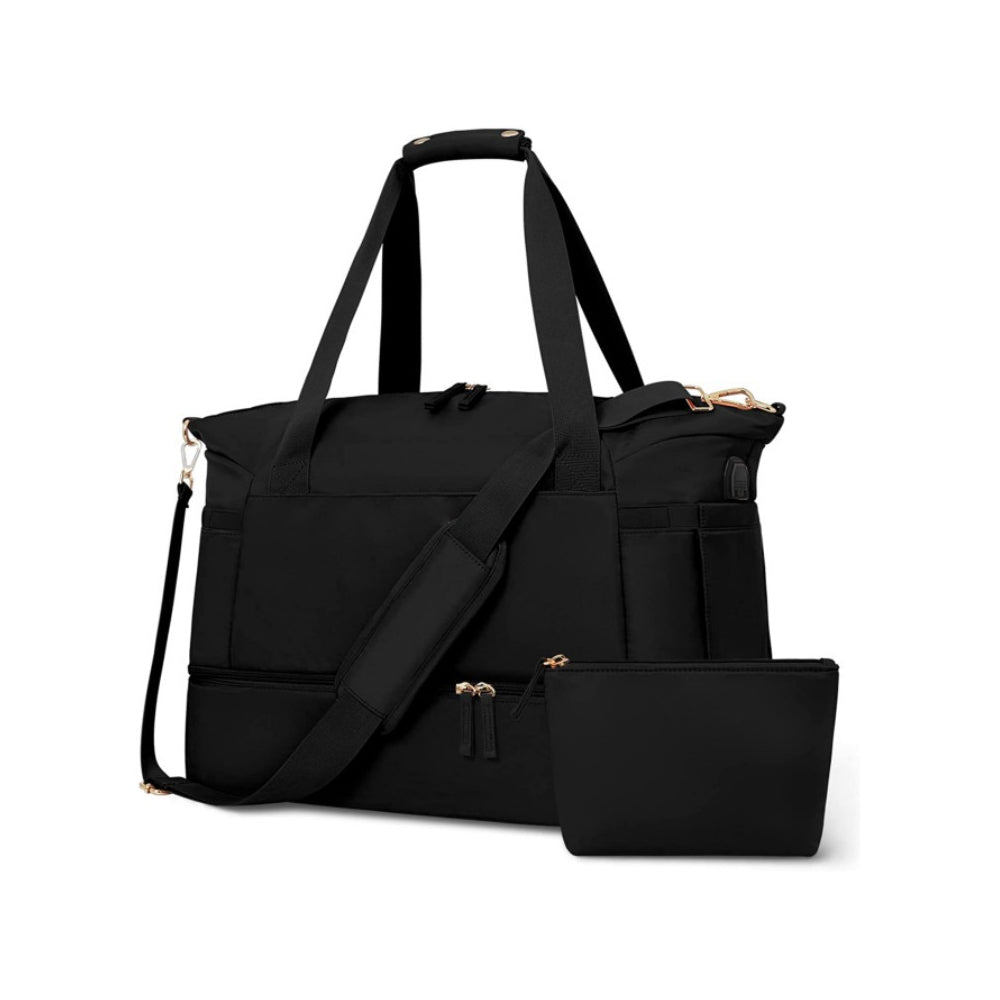3X Travel Toiletry Bag Duffel Bag with Shoes Compartment Overnight Gym Bag Black