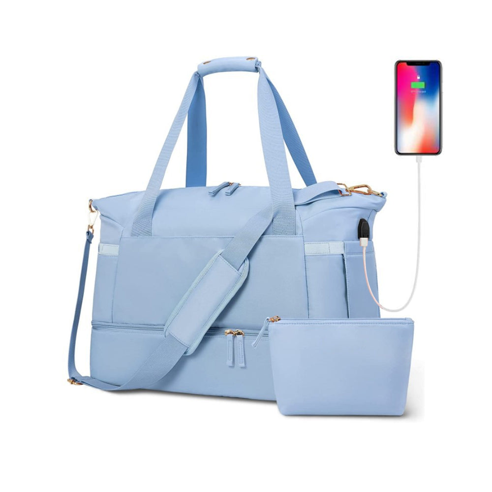 3X Travel Toiletry Bag Duffel Bag with Shoes Compartment Overnight Gym Bag Blue