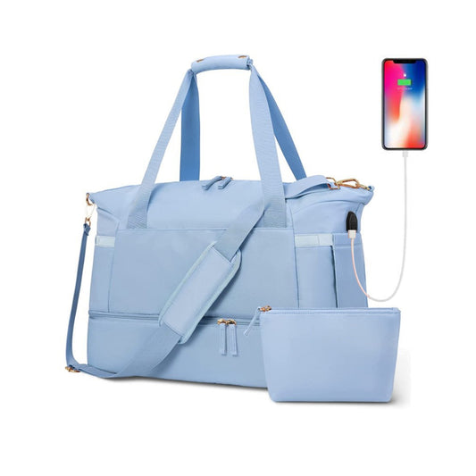 3X Travel Toiletry Bag Duffel Bag with Shoes Compartment Overnight Gym Bag Blue