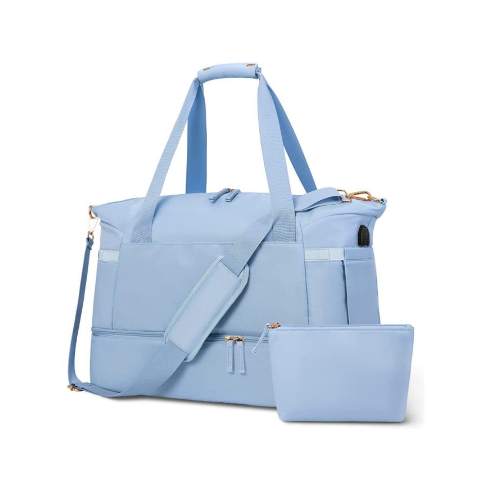 3X Travel Toiletry Bag Duffel Bag with Shoes Compartment Overnight Gym Bag Blue