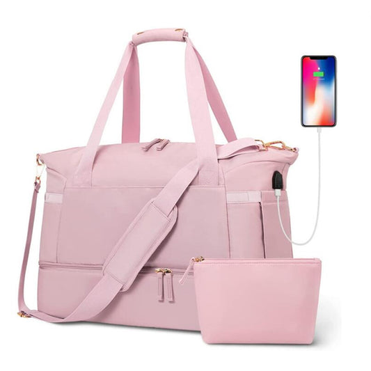 3X Travel Toiletry Bag Duffel Bag with Shoes Compartment Overnight Gym Bag Pink
