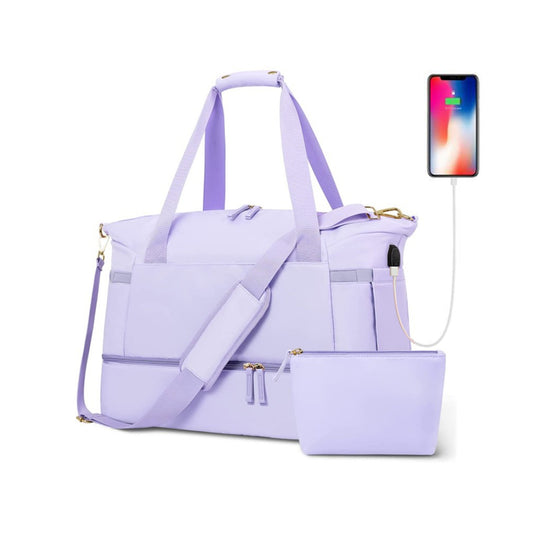 3X Travel Toiletry Bag Duffel Bag with Shoe Compartment Overnight Gym Bag Purple