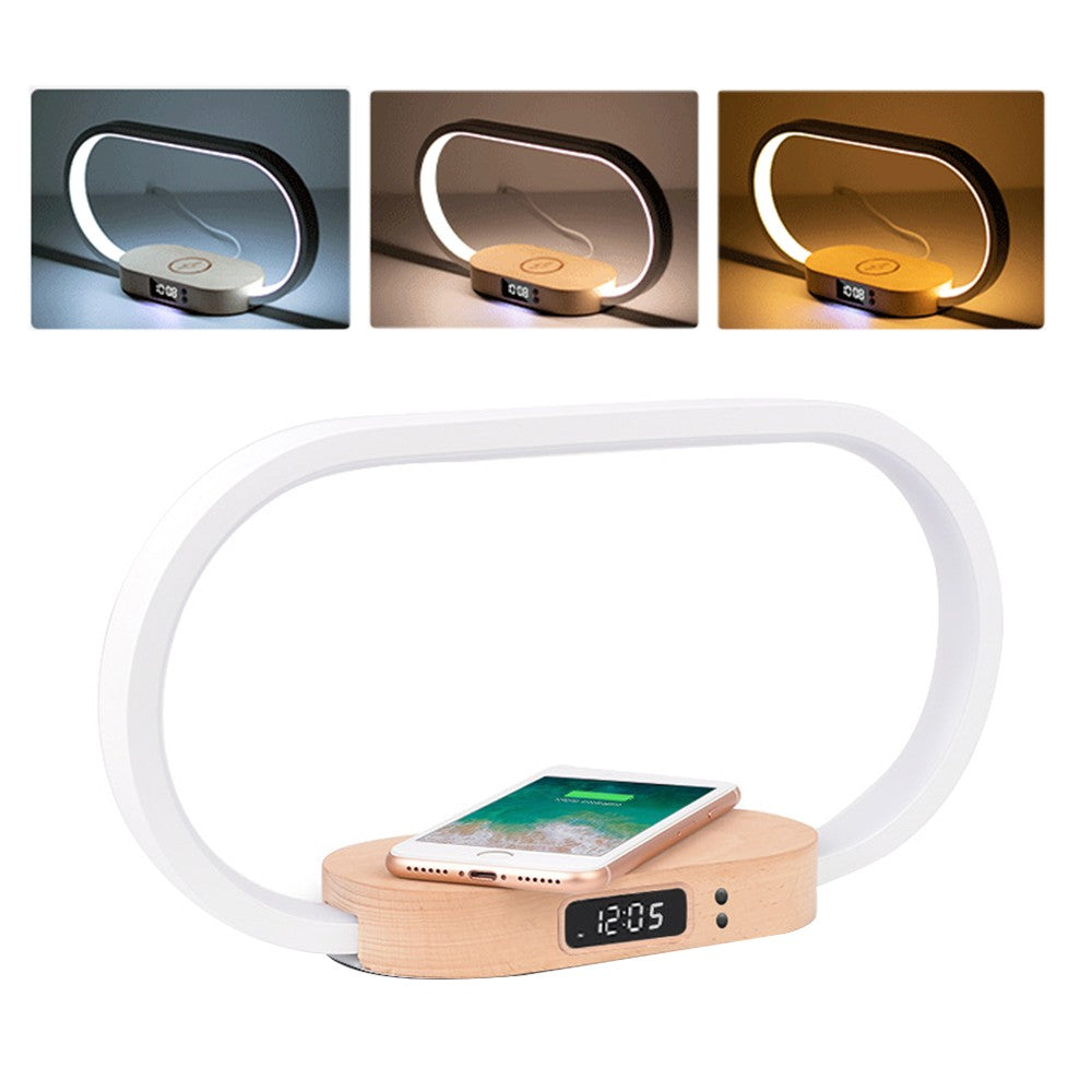 Touch Control Bedside Lamp LED Desk Lamp with Wireless Qi Fast Charger and Clock