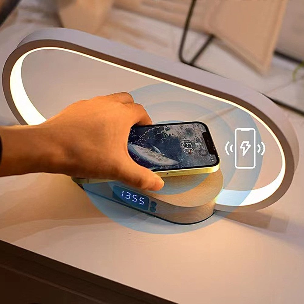 Touch Control Bedside Lamp LED Desk Lamp with Wireless Qi Fast Charger and Clock
