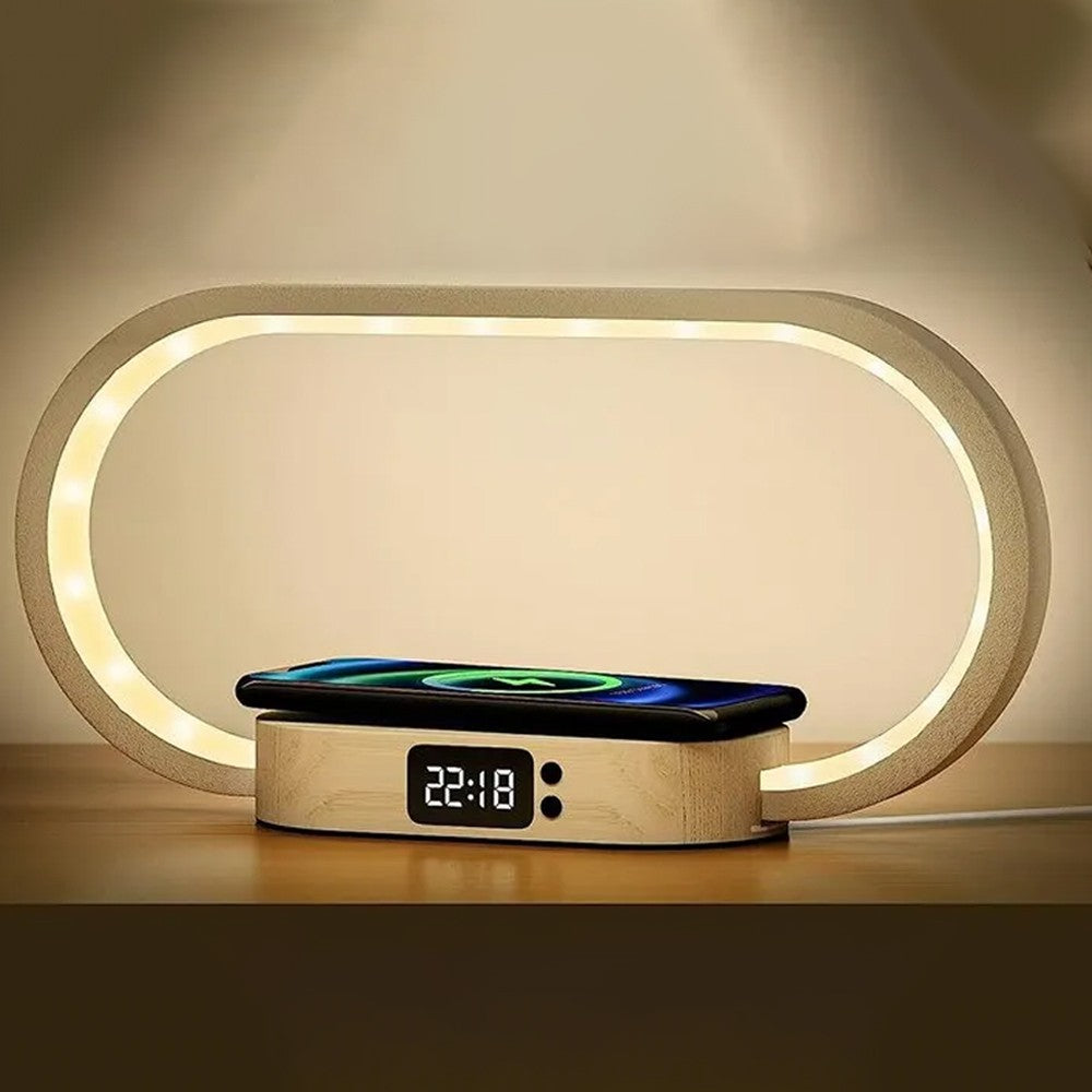 Touch Control Bedside Lamp LED Desk Lamp with Wireless Qi Fast Charger and Clock