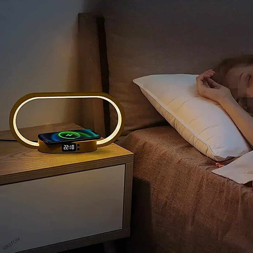 Touch Control Bedside Lamp LED Desk Lamp with Wireless Qi Fast Charger and Clock
