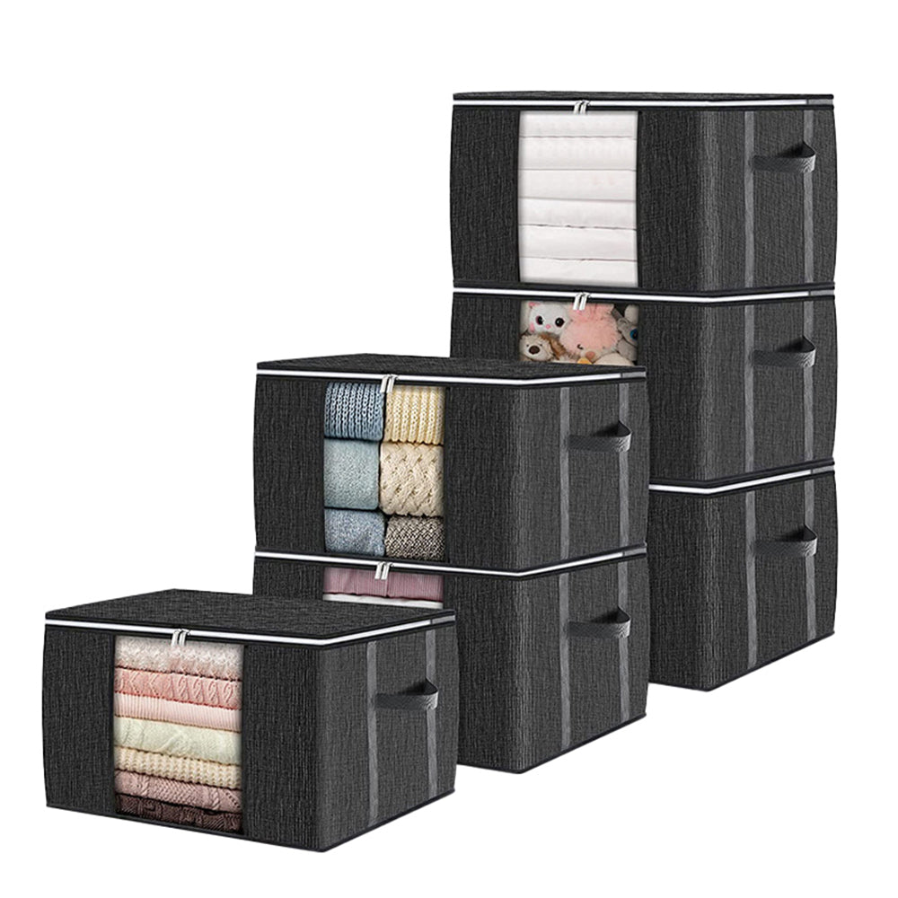 6Pcs Large Capacity Clothes Storage Bags Foldable Quilt Storage Bags with Reinforced Handle Black