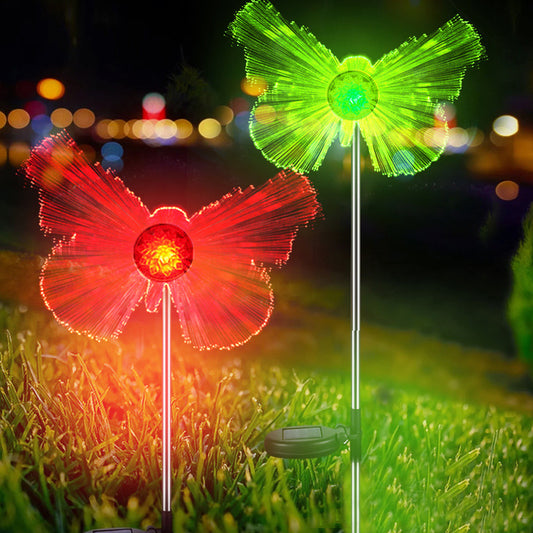 2X Jellyfish Lights Garden Solar Light Solar Powered Fiber Optic Light Butterfly