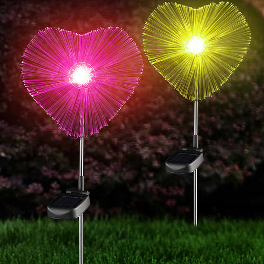 2X Jellyfish Lights Garden Solar Lights Solar Powered Fiber Optic Lights Heart