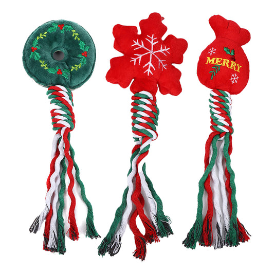 Christmas Pet Dog Chew Toys Braided Rope Pet Toys