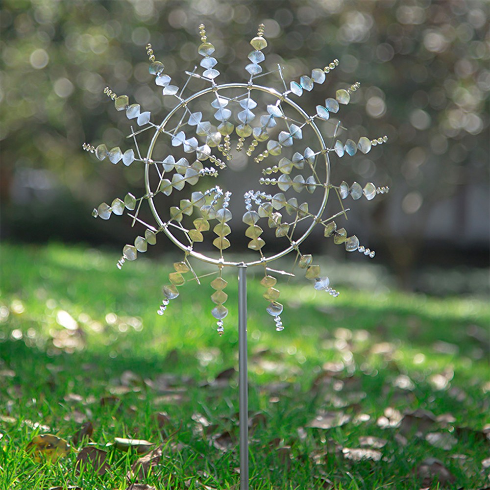 Metal Wind Spinner Garden Windmill Ornament Sculpture Yard Lawn Decor - Silver